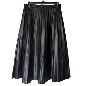 Black Faux Leather‎ Pleated Midi Skirt Womens Size M Bagatelle Modest Whimsygoth